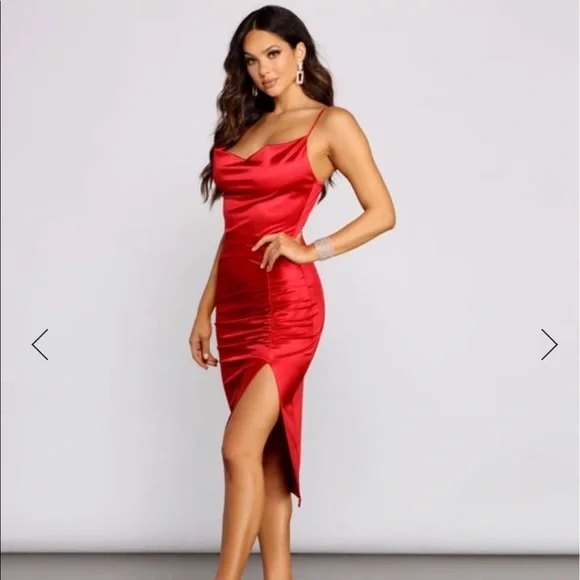 fitted lace wedding dress CurveWow Cowl Neck Midi Dress Red Floral – Curvewow